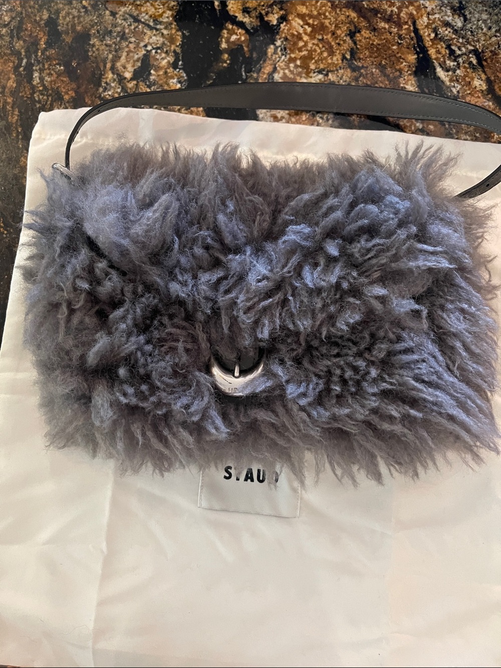 Staud shearling top handle bag. Gray